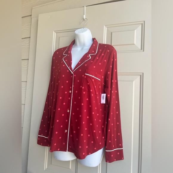 NWT Gap Luxe Soft Pajama Top Size S Red Polka Dot Luxe Sleep shirt Cozy & Chic - Picture 5 of 8